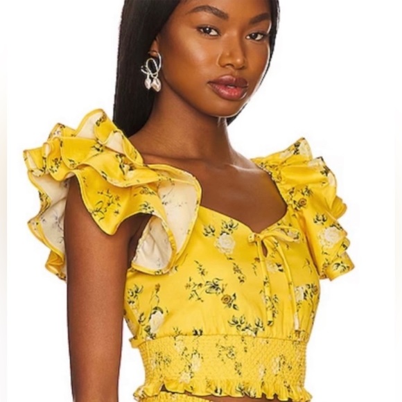 Alice + Olivia Tops - New Alice + Olivia Shanae Floral Ruffle Crop Top Womens Yellow